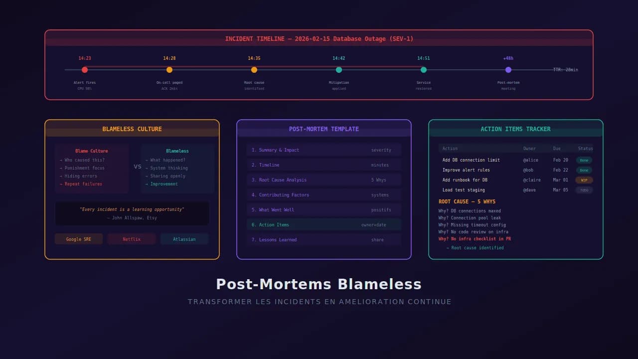 Post-mortems blameless : transformer les incidents en amélioration continue
