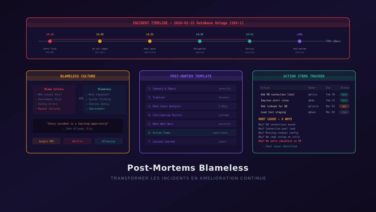Post-mortems blameless : transformer les incidents en amélioration continue